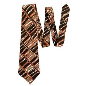 Vtg 70's I.Magnin 100% Silk Tie Spain Brown Orange Abstract Retro Geo Pattern
